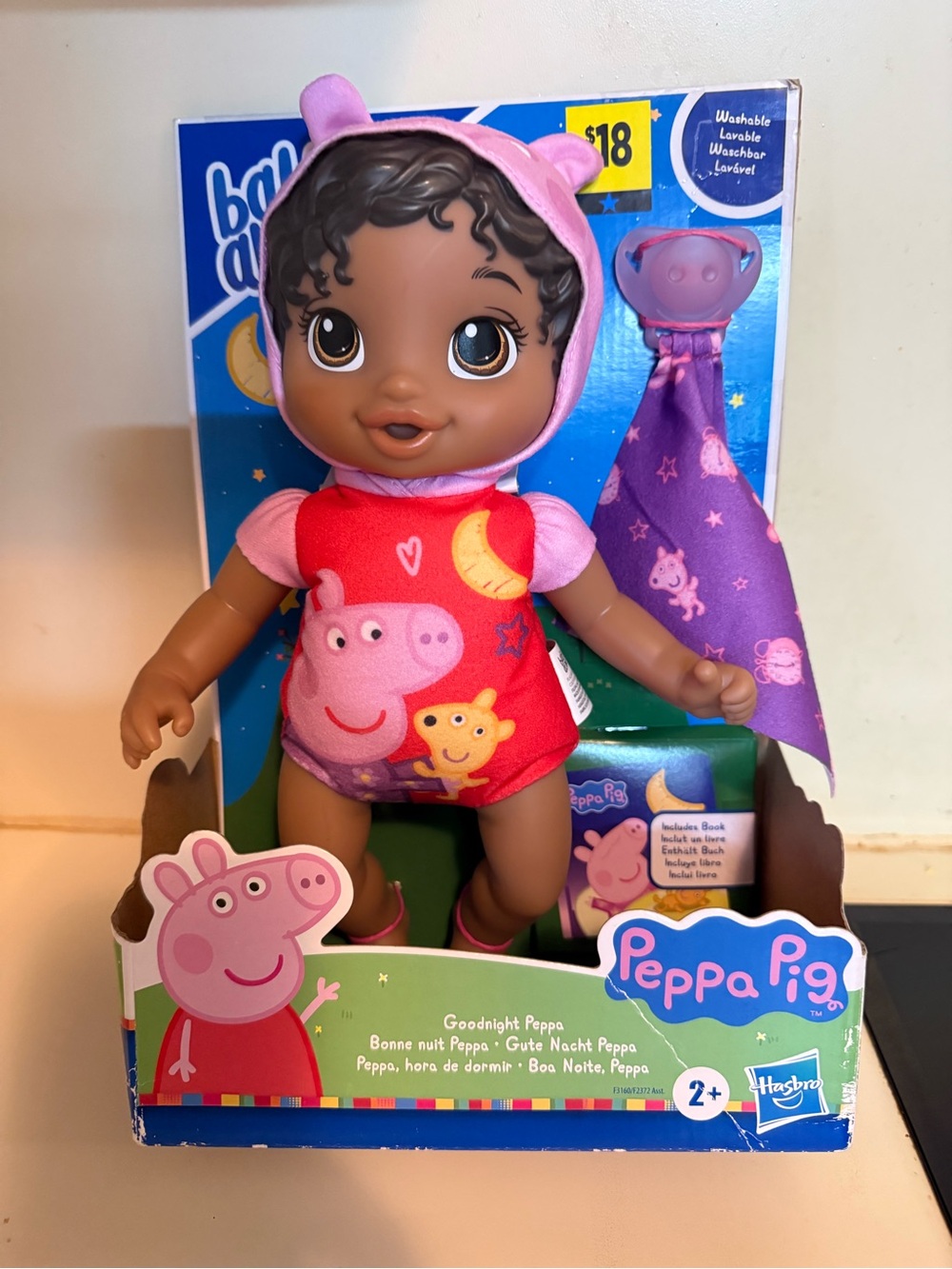 Baby Alive Peppa Pig Goodnight Doll - Brown Skin with Pink & Purple Outfit